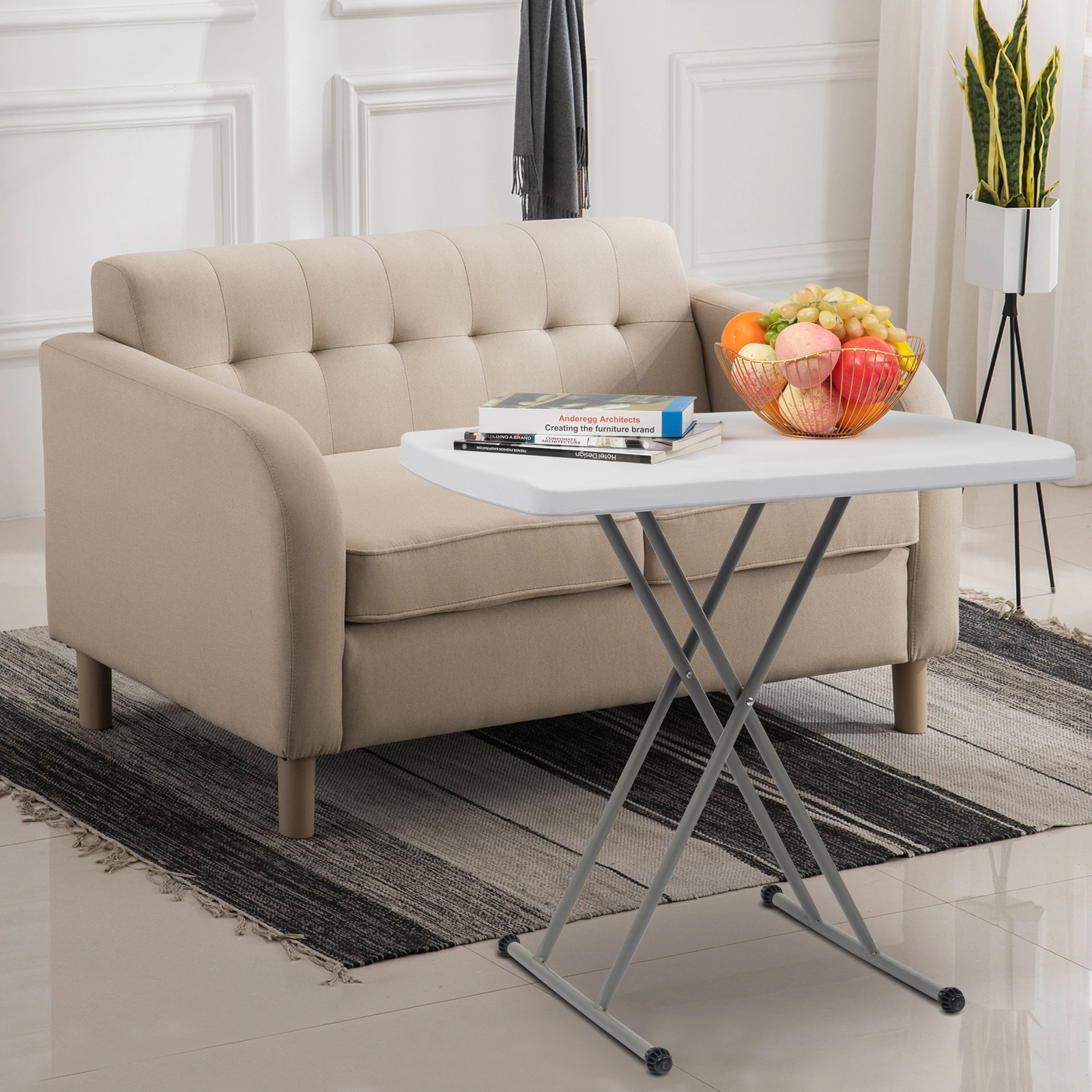 76*50*70.5cm Liftable Garden Plastic Table White view 48