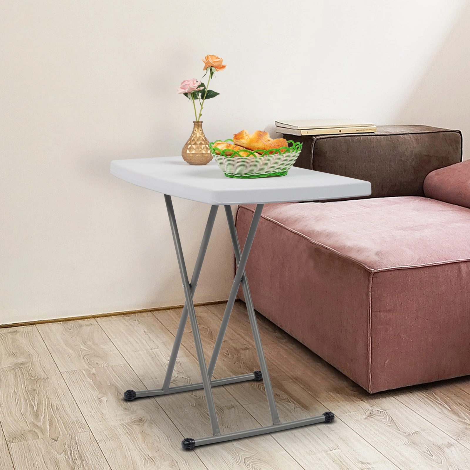 76*50*70.5cm Liftable Garden Plastic Table White view 49