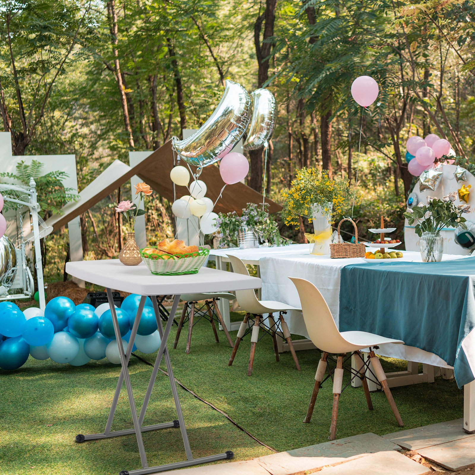 76*50*70.5cm Liftable Garden Plastic Table White view 56