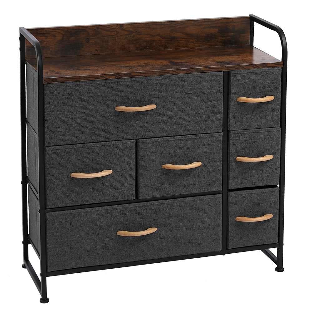 Drawer DresserGray Dresser Organizer with 7 Drawers, Fabric Dresser Storage Tower for Bedroom, Hallway, Entryway, Closets, Sturdy Steel Frame, Wood Top & Handles