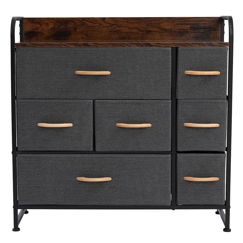 Drawer DresserGray Dresser Organizer with 7 Drawers, Fabric Dresser Storage Tower for Bedroom, Hallway, Entryway, Closets, Sturdy Steel Frame, Wood Top & Handles view 2