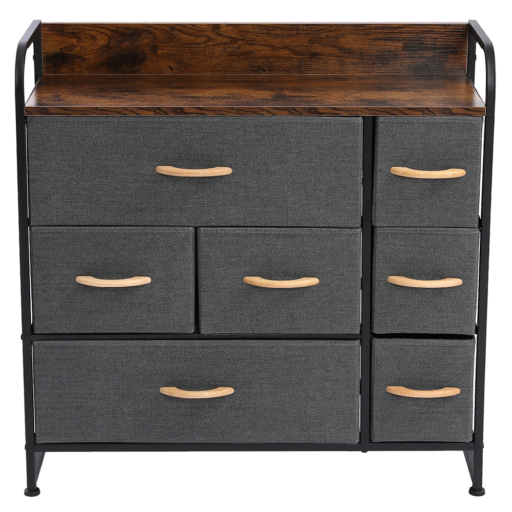 Drawer DresserGray Dresser Organizer with 7 Drawers, Fabric Dresser Storage Tower for Bedroom, Hallway, Entryway, Closets, Sturdy Steel Frame, Wood Top & Handles view 3