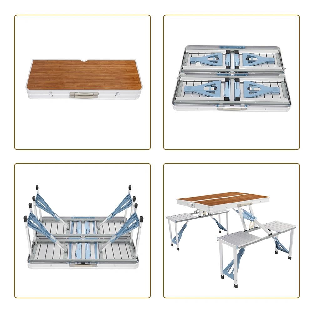 136*85.5*67cm 50kg Aluminum Alloy Table And Chair One Piece Camping One Piece Table And Chair Wood Grain Color view 10