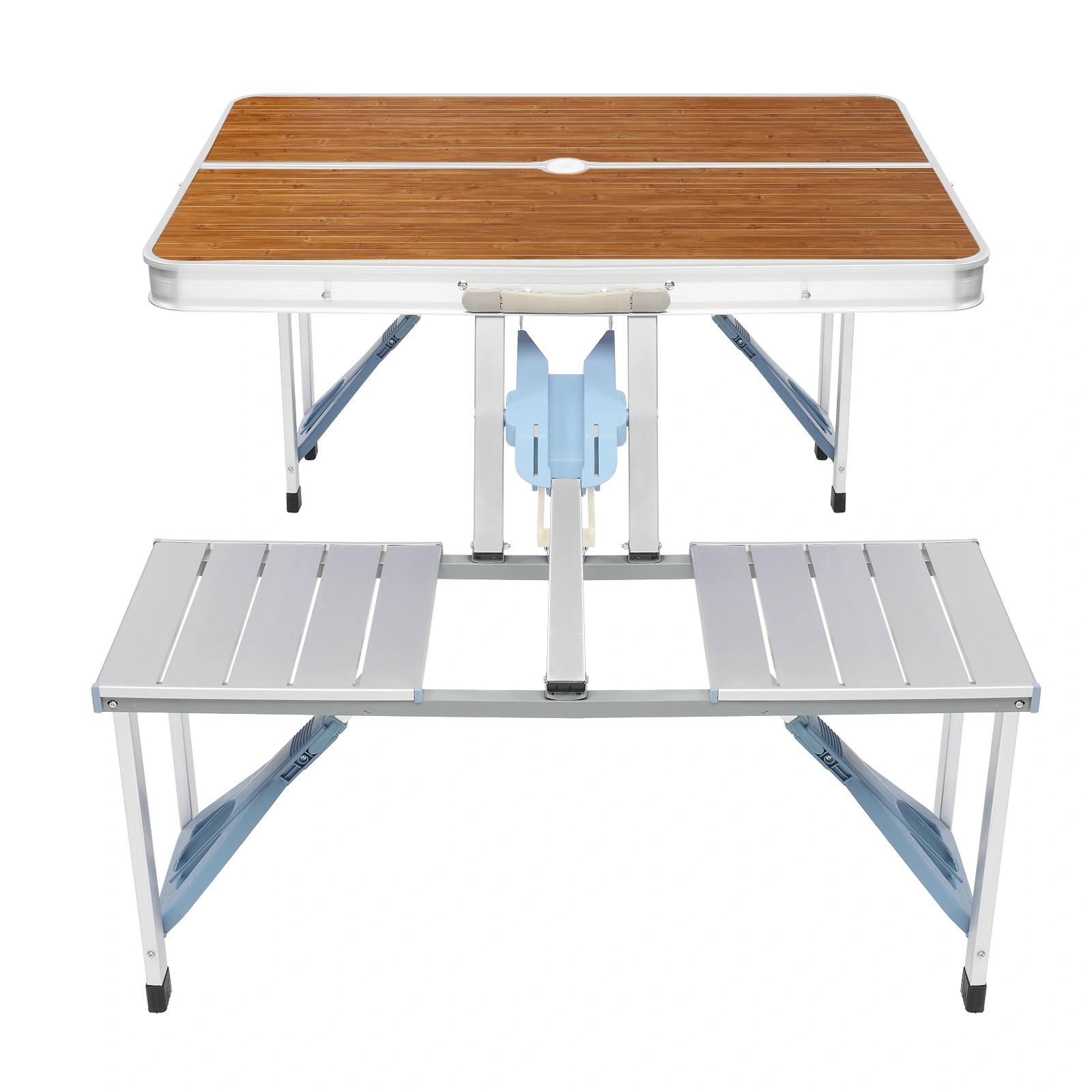136*85.5*67cm 50kg Aluminum Alloy Table And Chair One Piece Camping One Piece Table And Chair Wood Grain Color view 7
