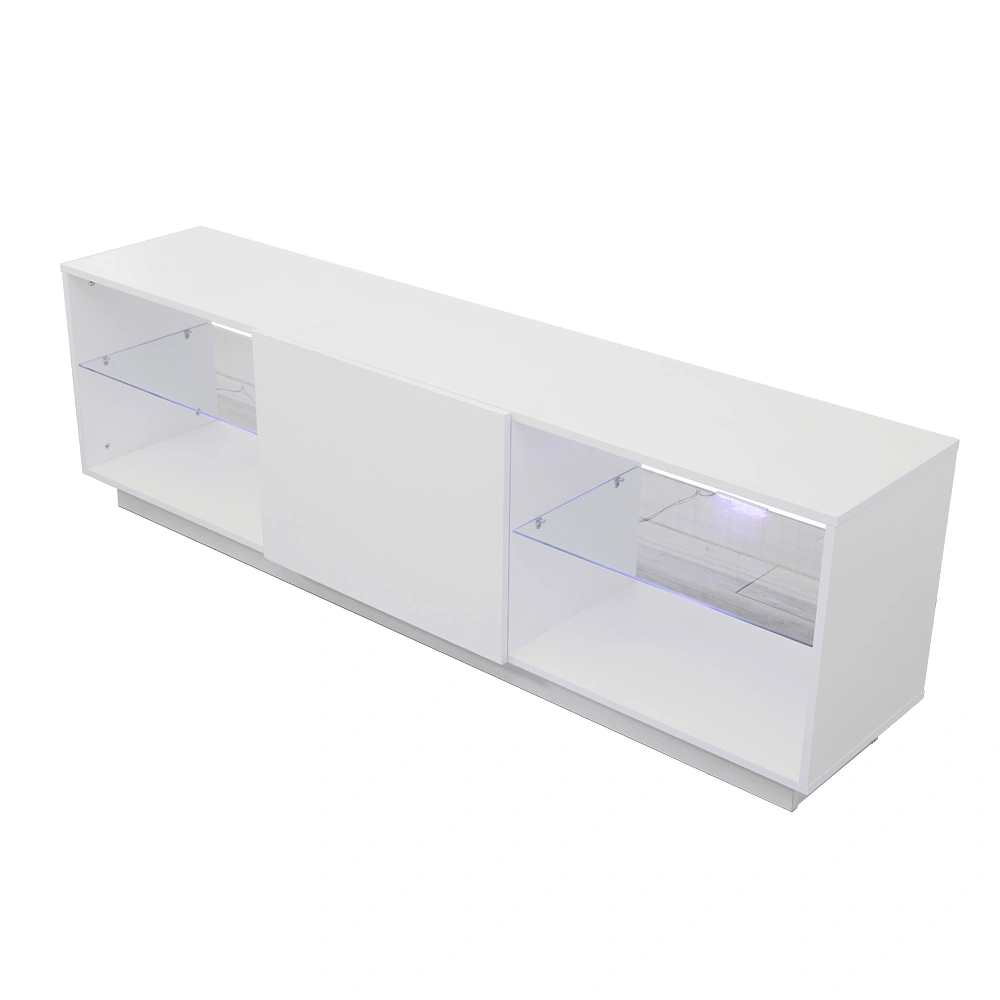 White 2-Tier LED TV Cabinet - Elegant Home Entertainment Console Stand with Modern Design for Living Room Bedroom view 2