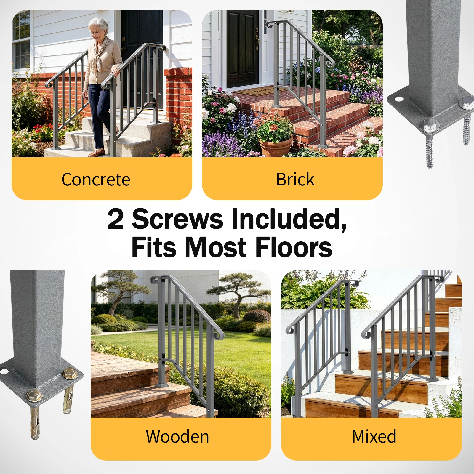 Silver Outdoor 2-Step Iron Handrail view 12
