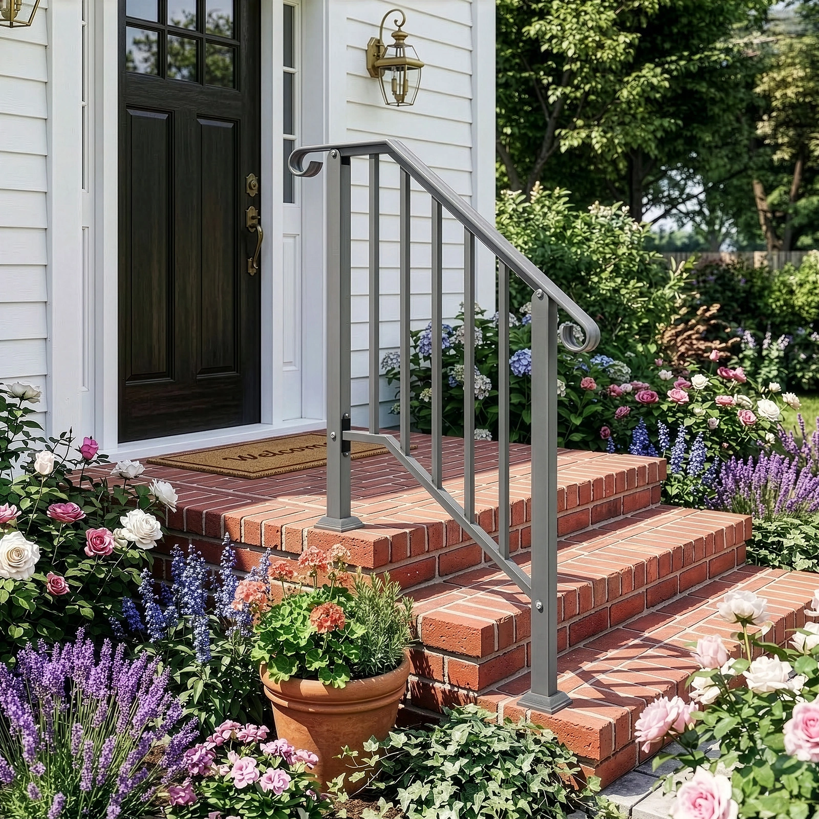 Silver Outdoor 2-Step Iron Handrail view 13
