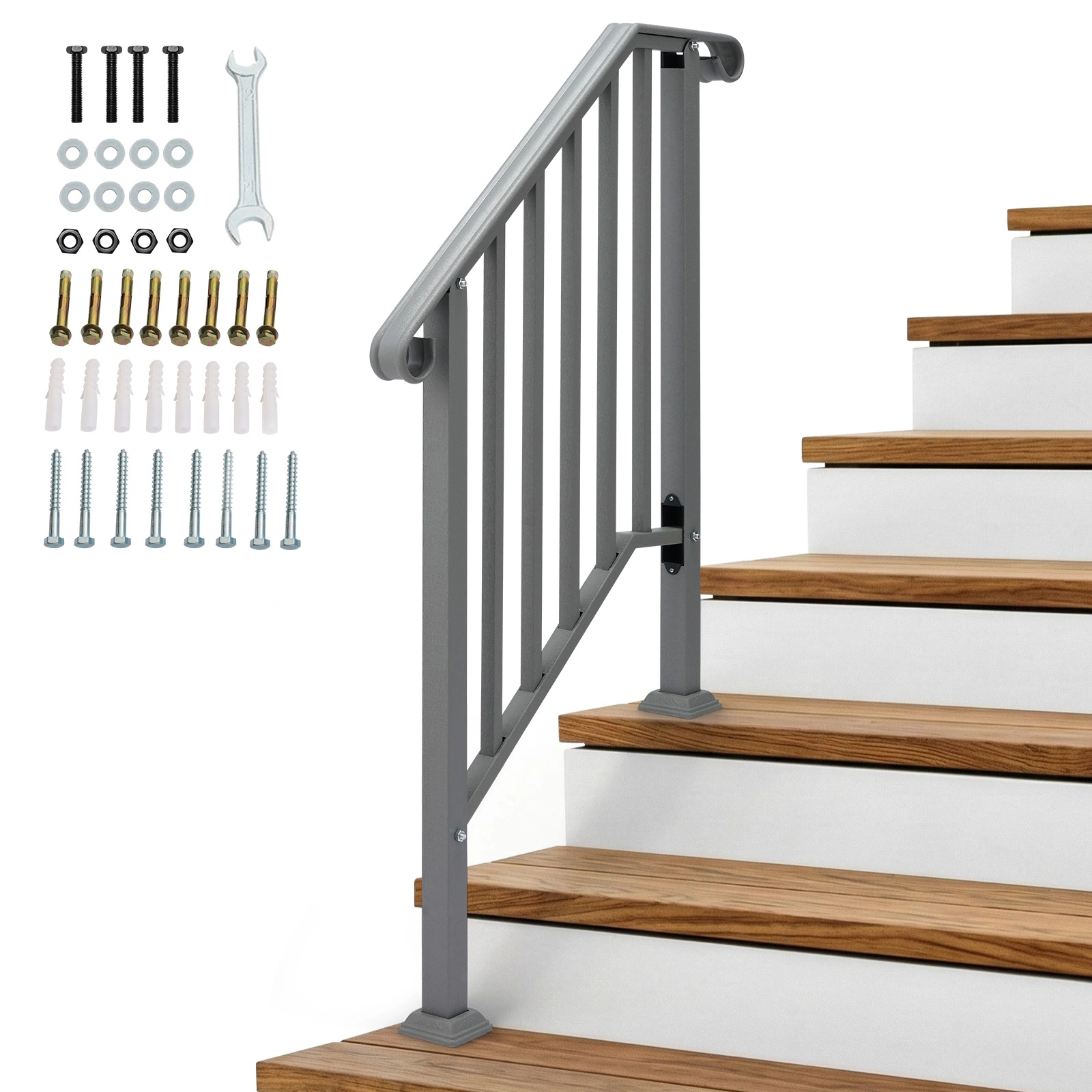 Silver Outdoor 2-Step Iron Handrail view 7