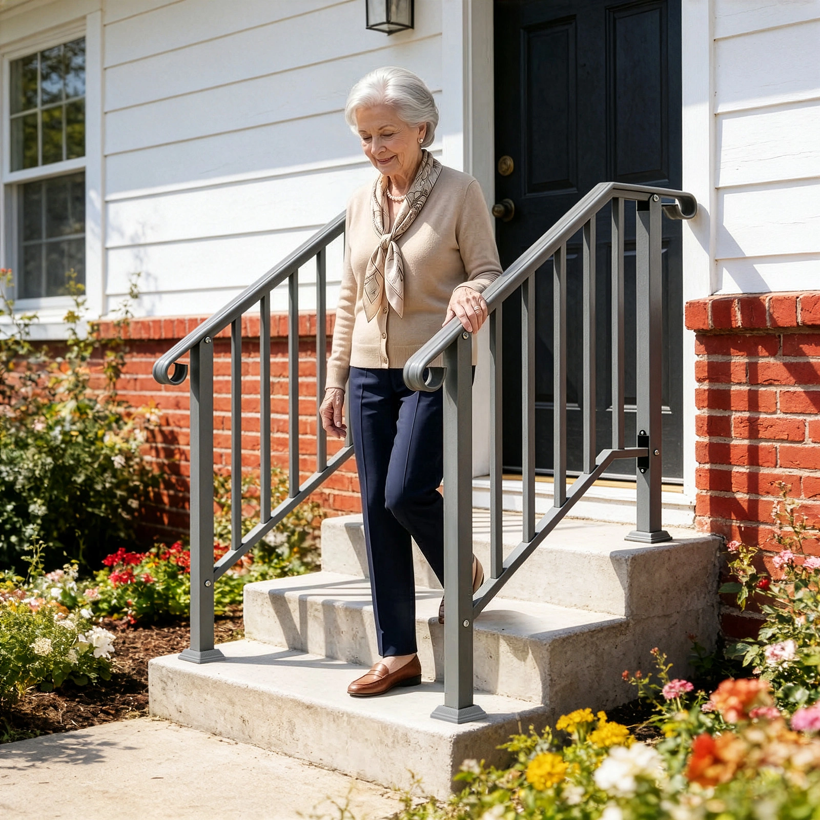 Silver Outdoor 2-Step Iron Handrail view 8