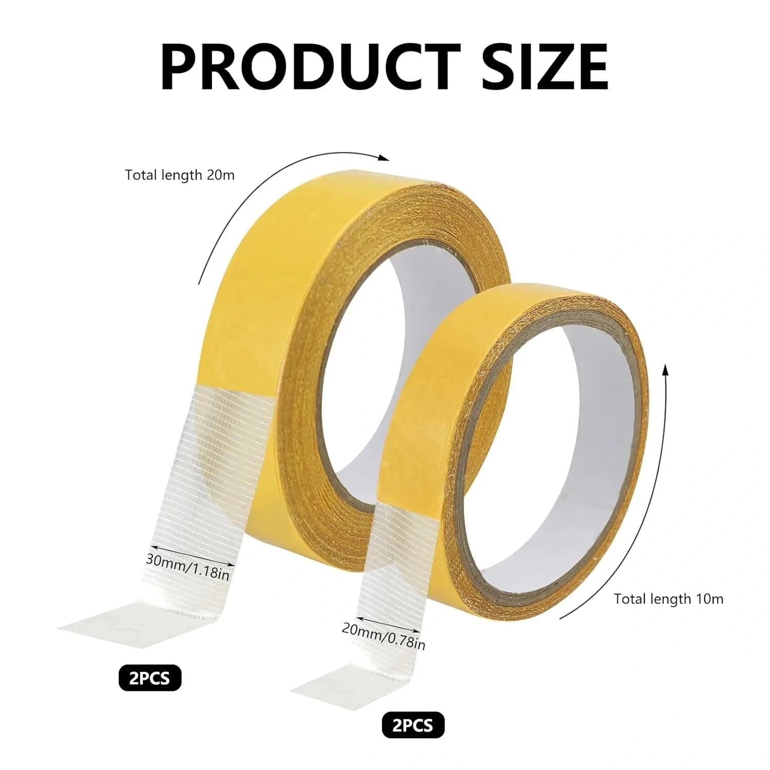 Cragmut 4 Rolls Double Sided Tape, Waterproof Transparent Glass Fiber Mesh Tape 20mm x 10m & 30mm x 20m