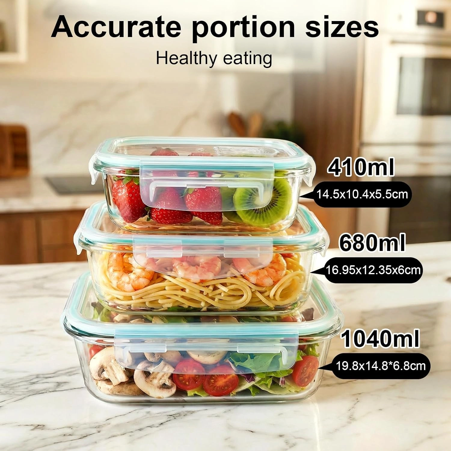 Glass Food Storage Containers with Lids 3 Pack Leakproof 1040ml Meal Prep Bento Boxes for Kitchen Organization and On-the-Go Storage view 2