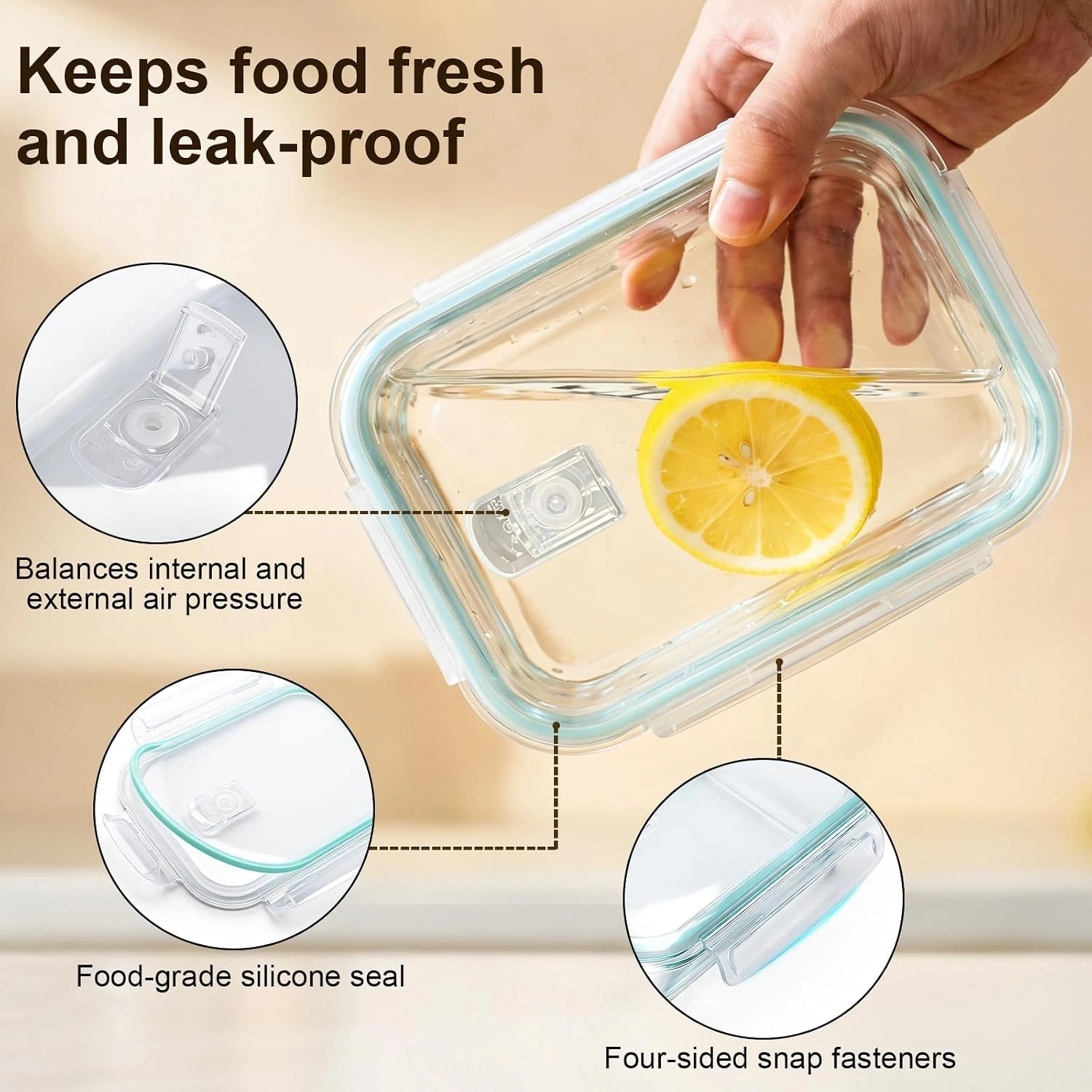 Glass Food Storage Containers with Lids 3 Pack Leakproof 1040ml Meal Prep Bento Boxes for Kitchen Organization and On-the-Go Storage view 4