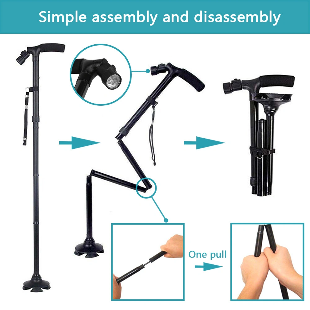 5-Level Adjustable Foldable Walking Cane w/ LED Light Portable Hiking Travel Stick view 5
