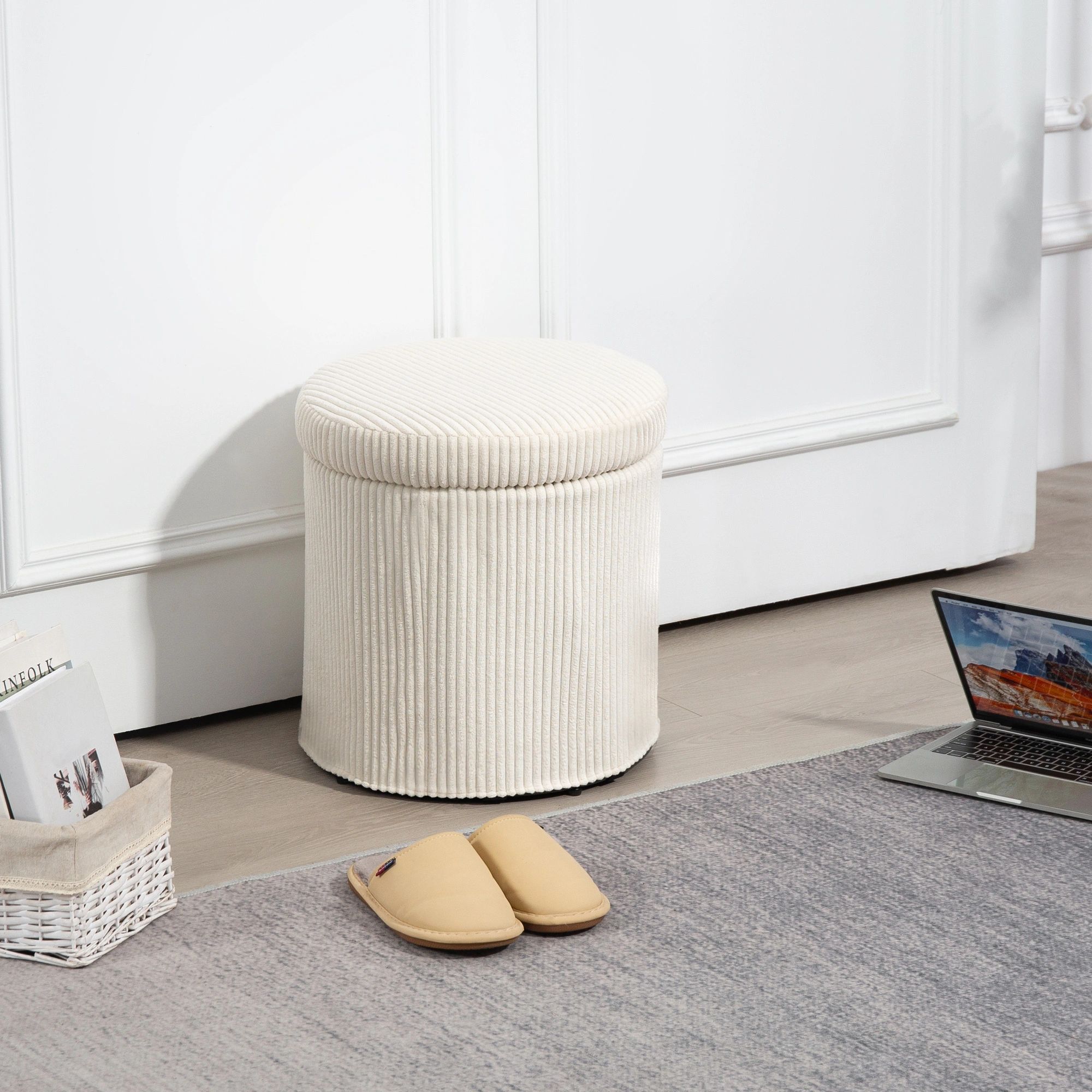 Fabric Storage Ottoman with Hidden Compartment, Foldable Footrest Bench Seat, Compact Living Room Storage