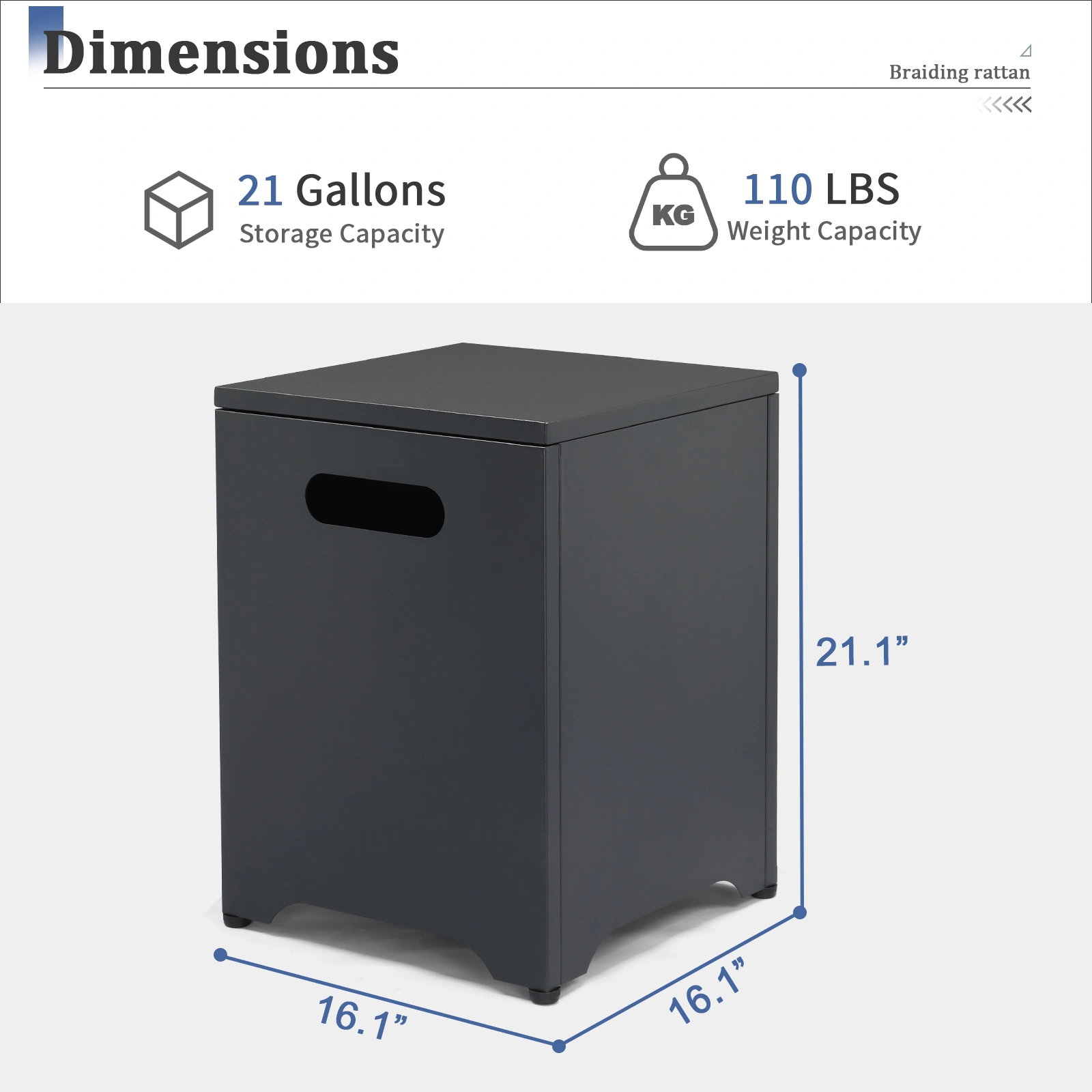41*41*53.5cm Square Black Gas Storage Garden Iron Side Table view 5