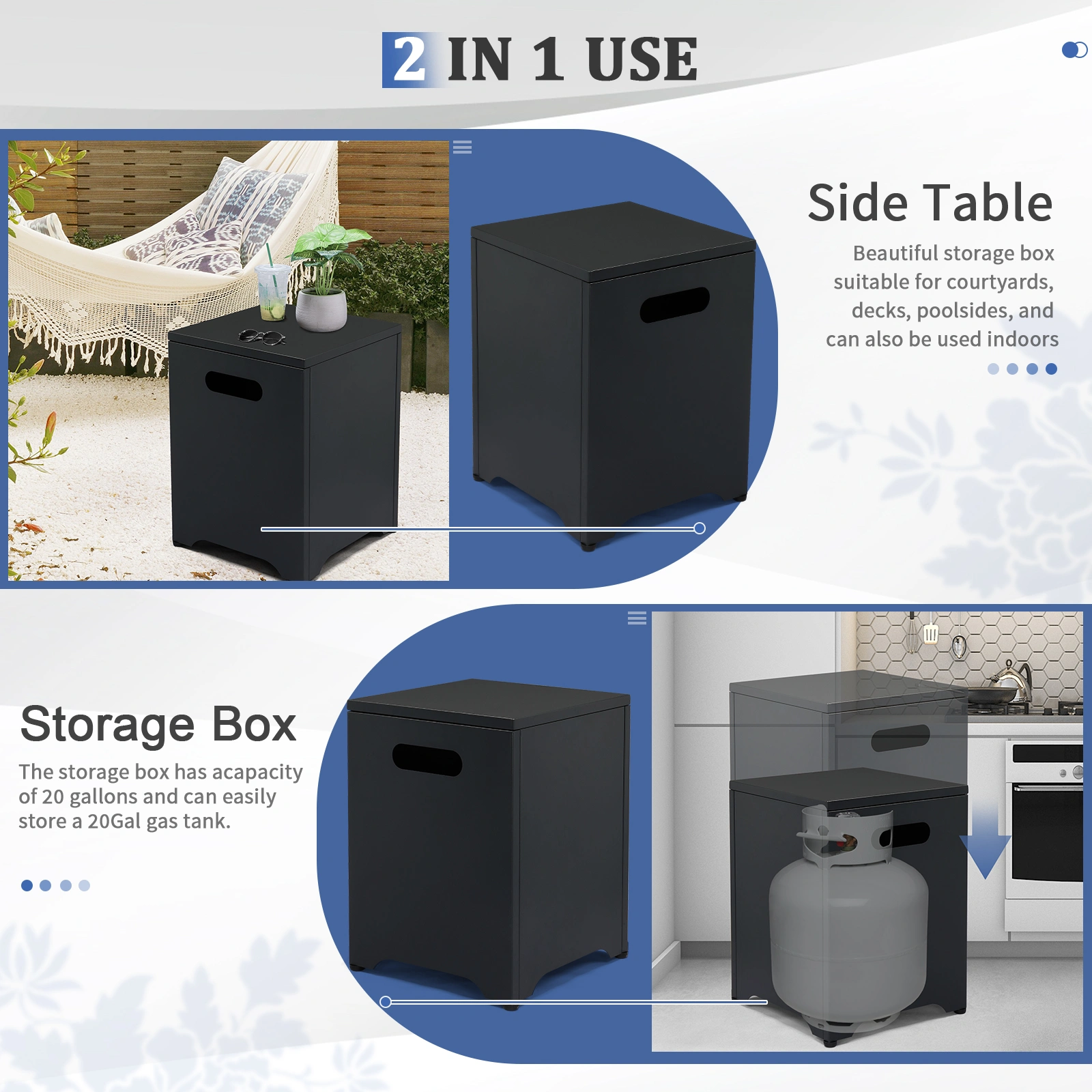 41*41*53.5cm Square Black Gas Storage Garden Iron Side Table view 7