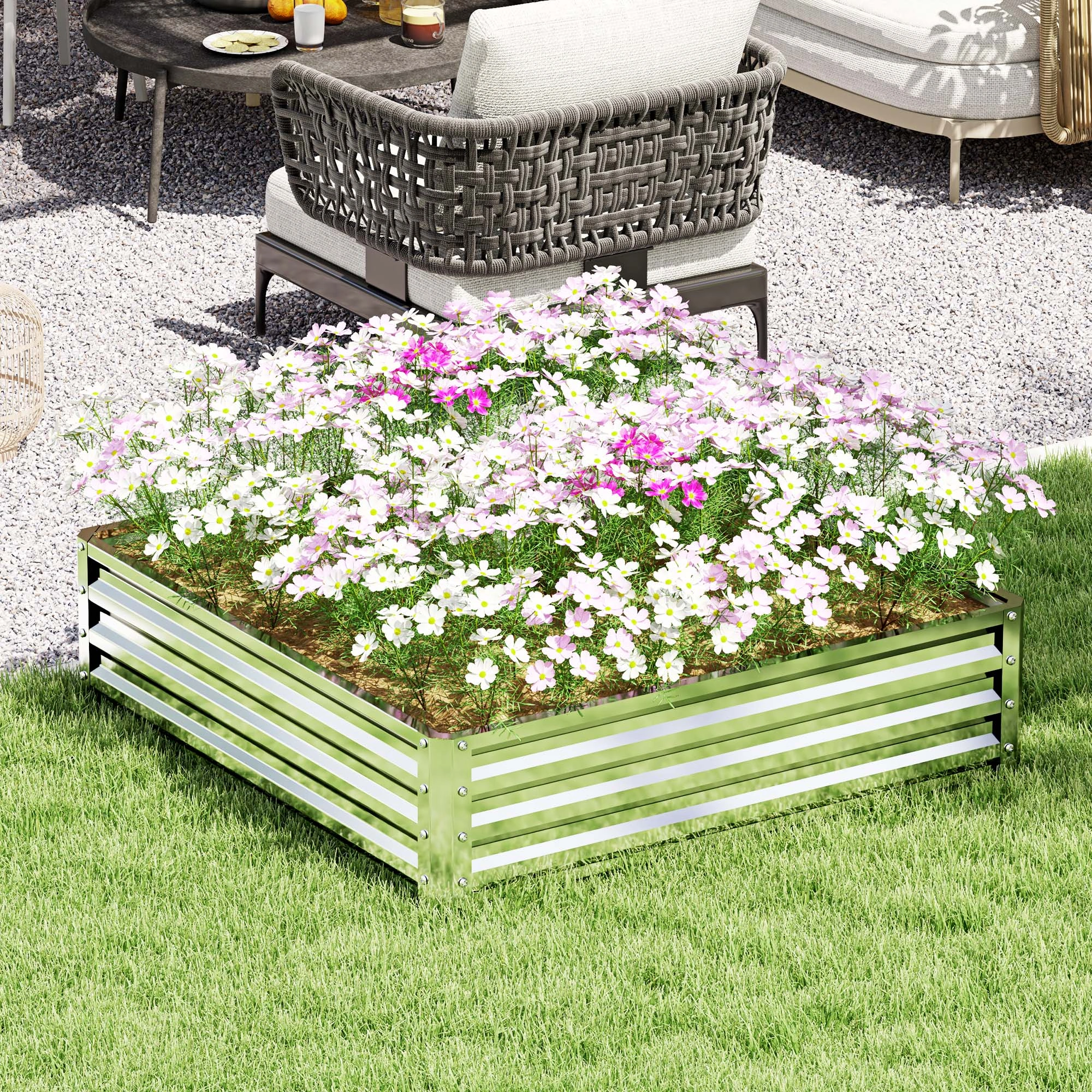 Outdoor Garden Bed Raised Flower Bed Planter Box with Drainage for Vegetables Herbs Flowers