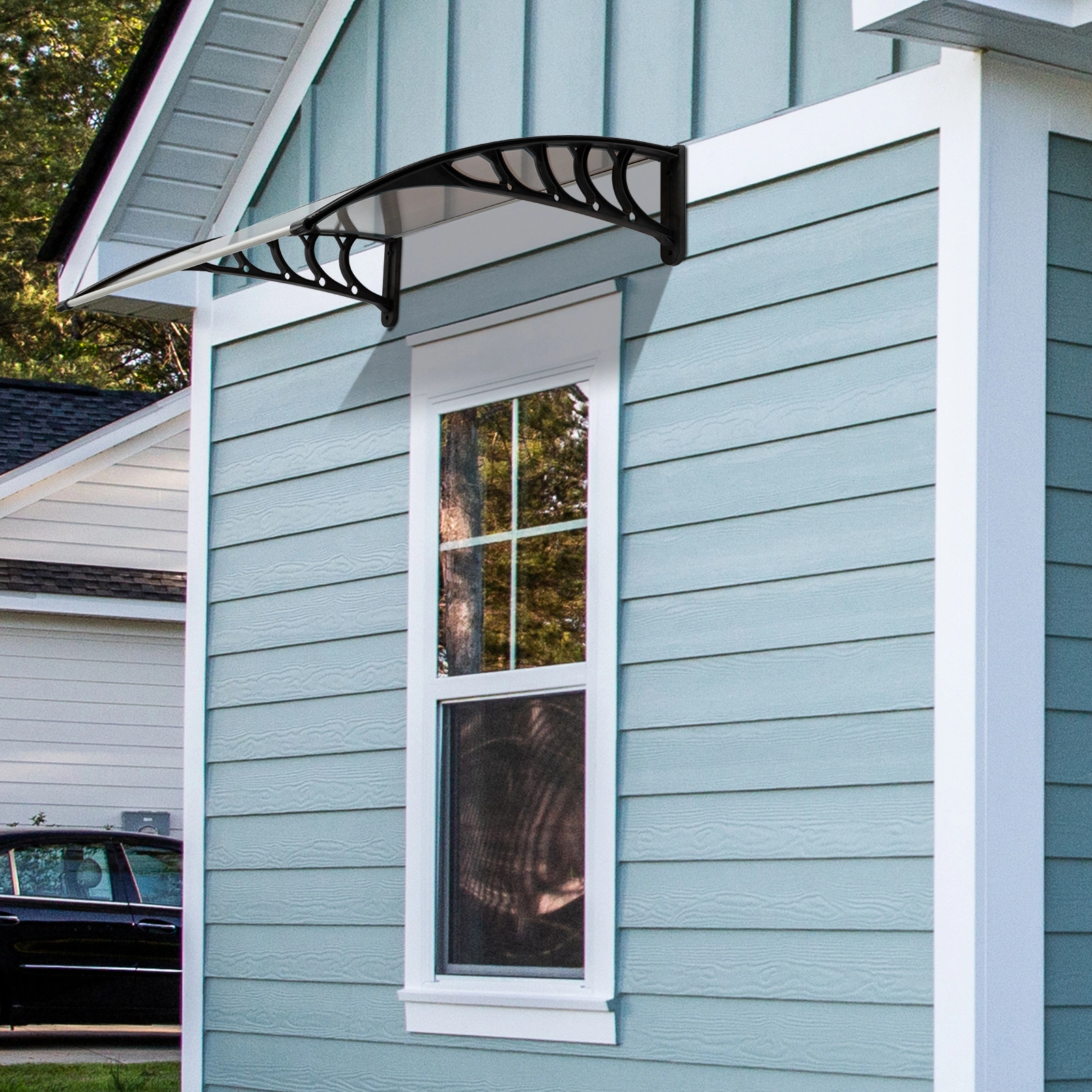 40*38in Household Application Door & Window Rain Cover Eaves Brown Board & Black Holder view 26