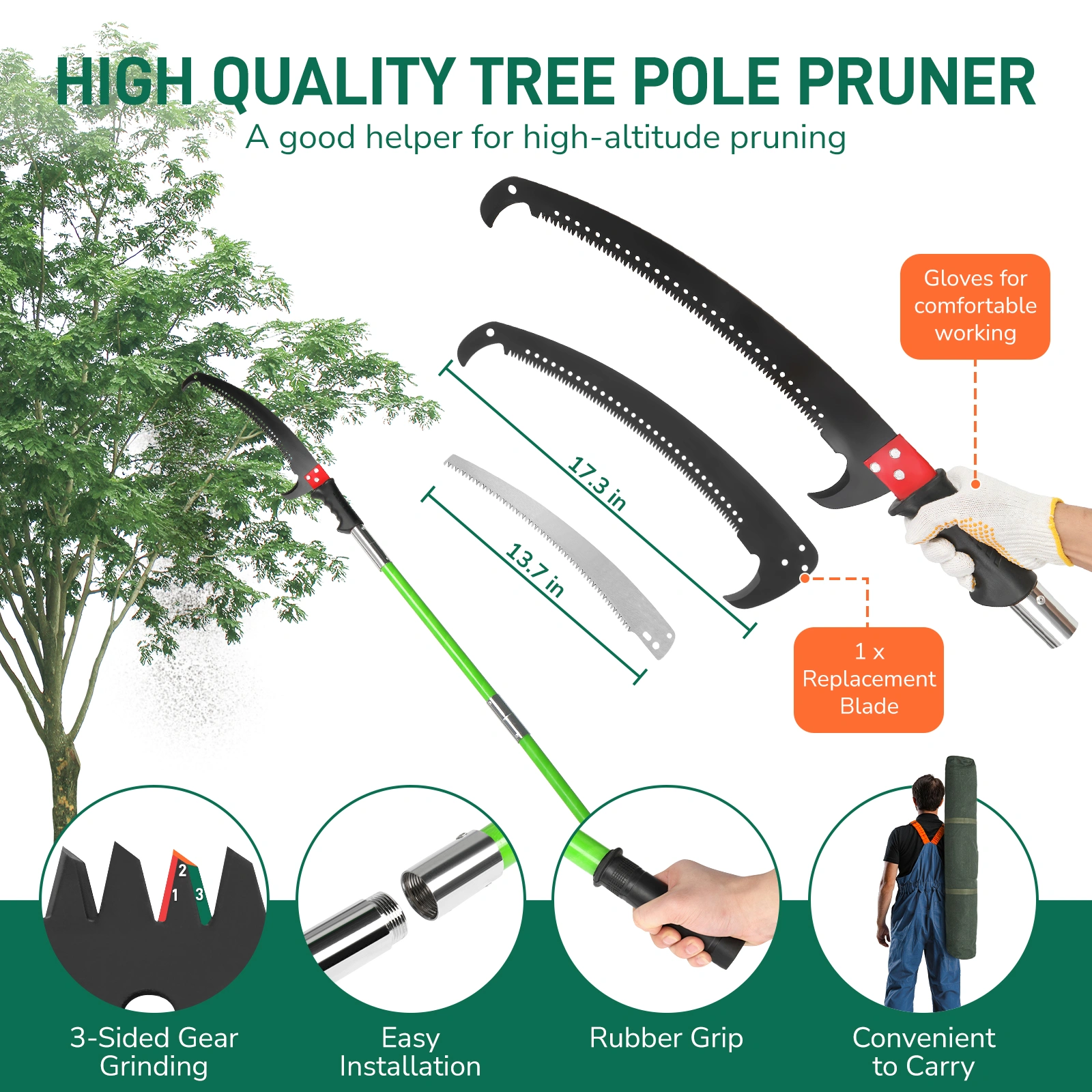 26ft Manual Pole Saw, Lightweight Tree Trimmers Long Handle Pruner Set, Sharp Steel Blade and Scissors Pole Saw for Trimming Palm, Pear Tree, Fir Tree, Other High Trees and Shrubs view 23