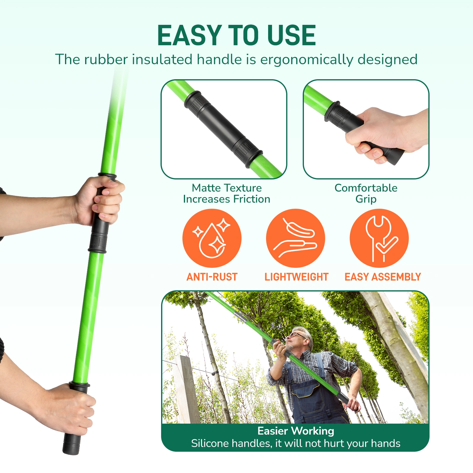 26ft Manual Pole Saw, Lightweight Tree Trimmers Long Handle Pruner Set, Sharp Steel Blade and Scissors Pole Saw for Trimming Palm, Pear Tree, Fir Tree, Other High Trees and Shrubs view 25