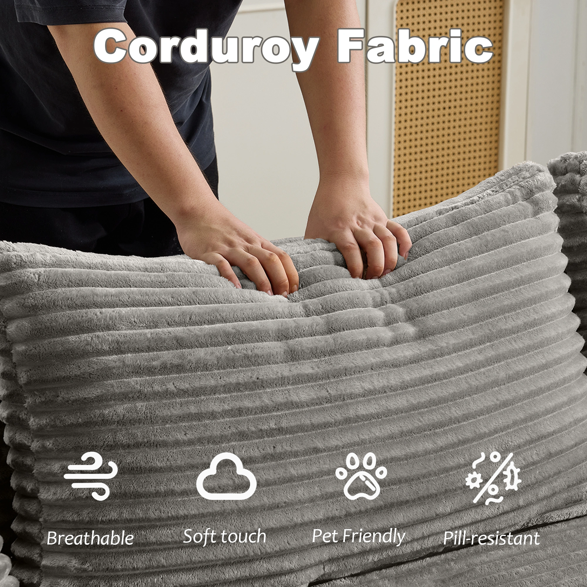 Compression Sectional Couch with Chaise, Boneless L-Shape Sofa Deep Seat Modular Sleeper for Living Room Bedroom view 4