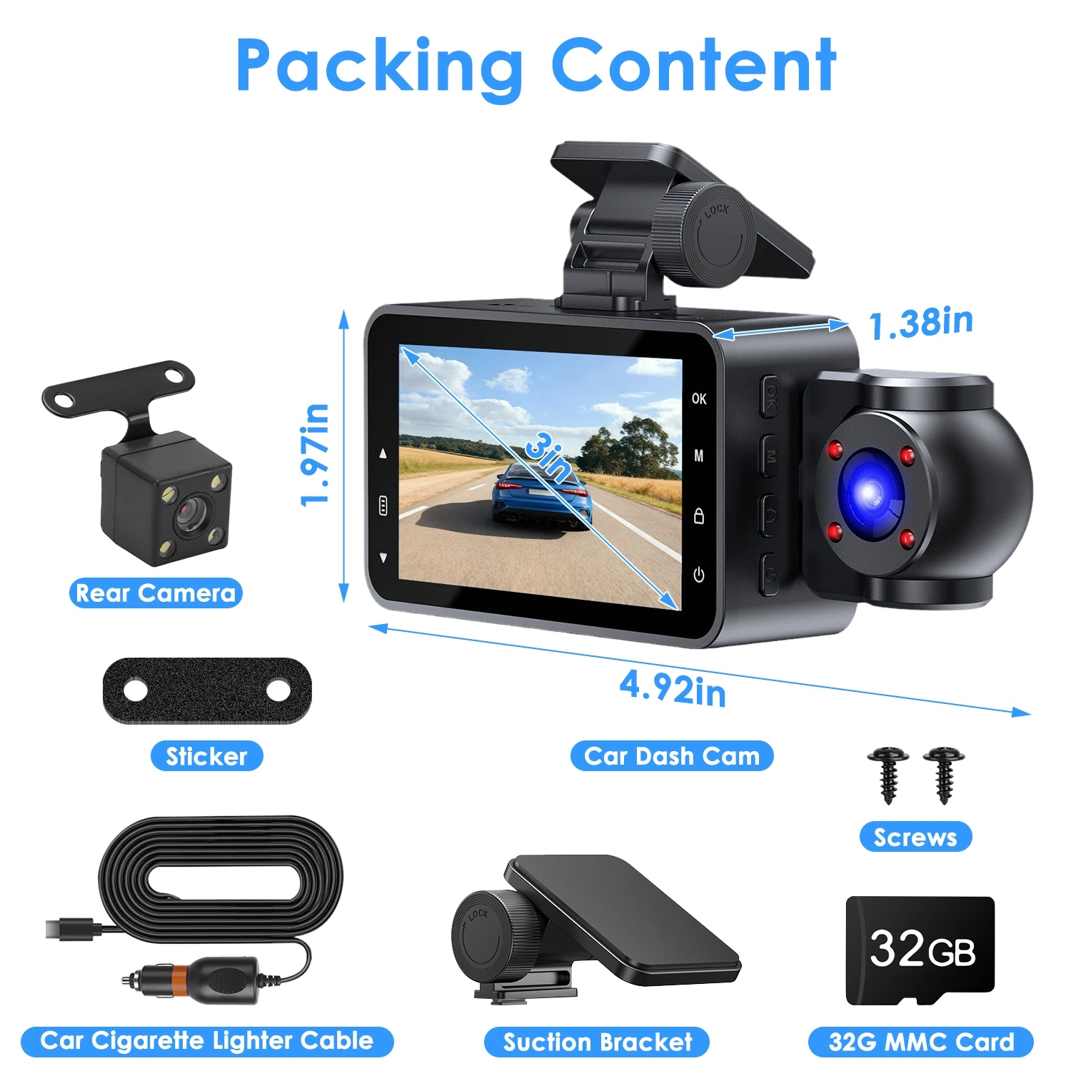 3 Channel Dash Cam 1080 view 10