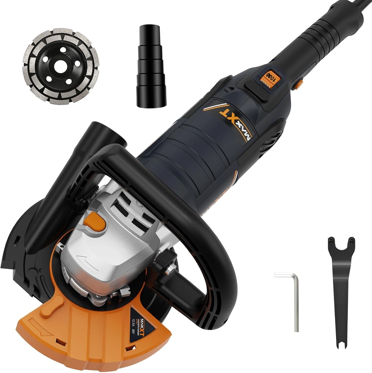 5 Inch Concrete Surface Grinder 1500W 14A with 7 Speed, Diamond Disc, Angle Grinder Kit, Removable Guard for Floor Surfacing