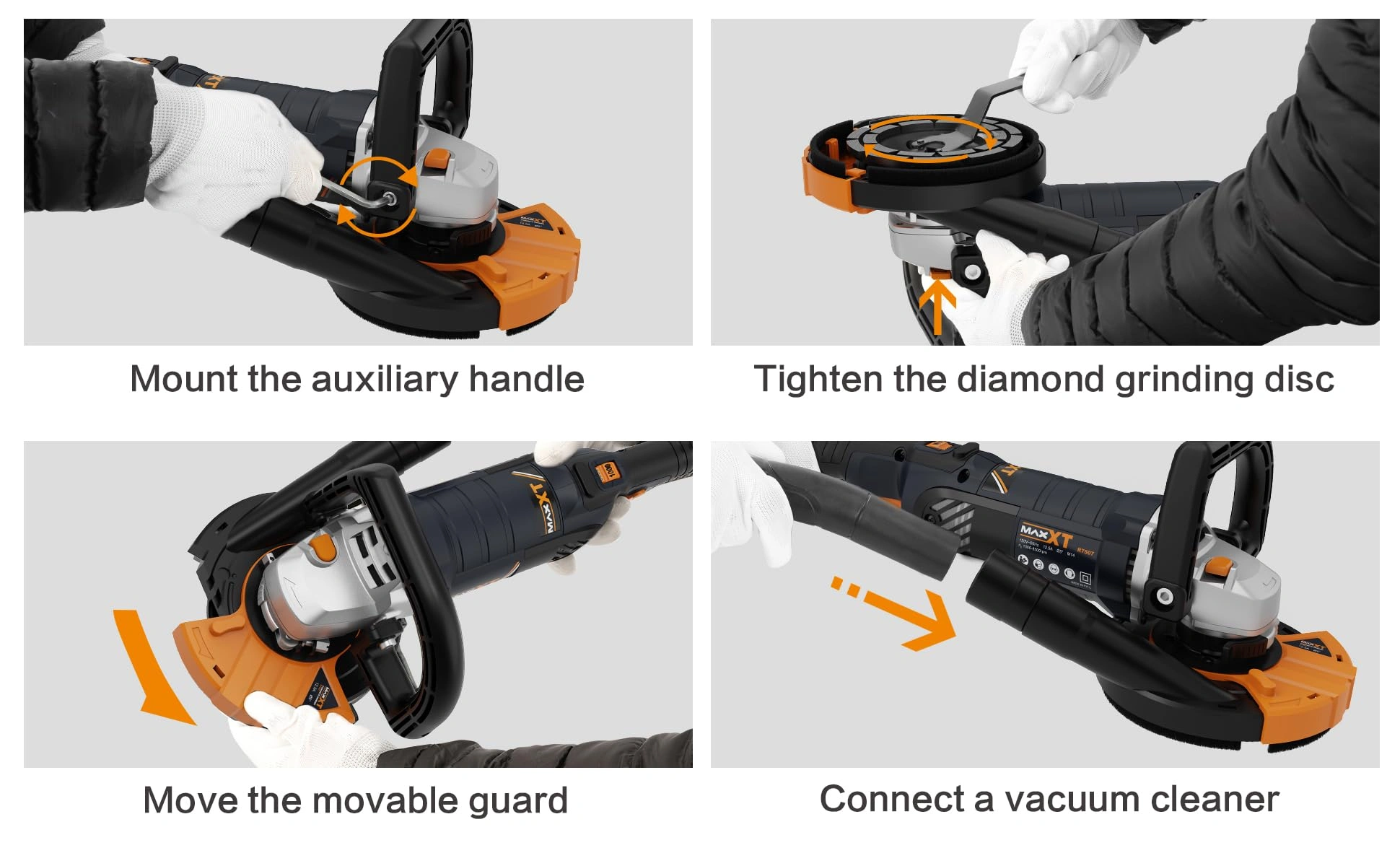 5 Inch Concrete Surface Grinder 1500W 14A with 7 Speed, Diamond Disc, Angle Grinder Kit, Removable Guard for Floor Surfacing view 5