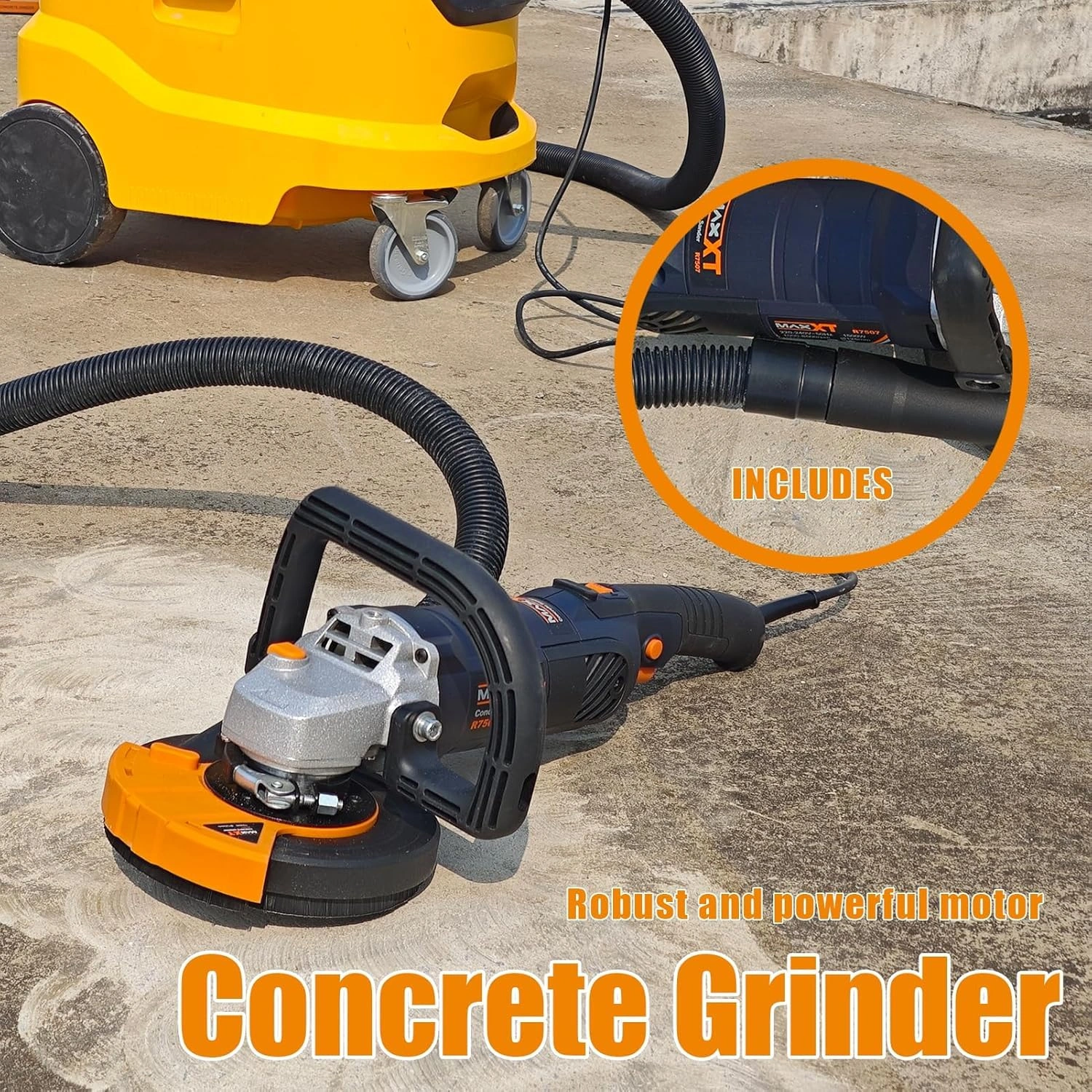5 Inch Concrete Surface Grinder 1500W 14A with 7 Speed, Diamond Disc, Angle Grinder Kit, Removable Guard for Floor Surfacing view 6
