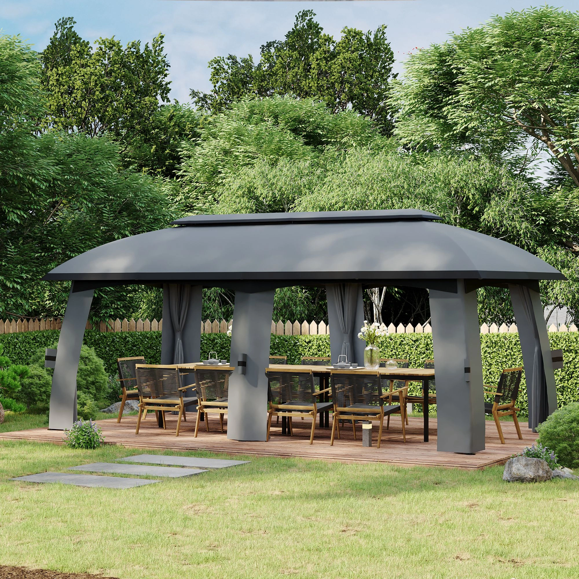 13ft x 13ft Outdoor Gazebo, Hardtop Patio Canopy Tent, Waterproof Garden Shade Cover, Gray