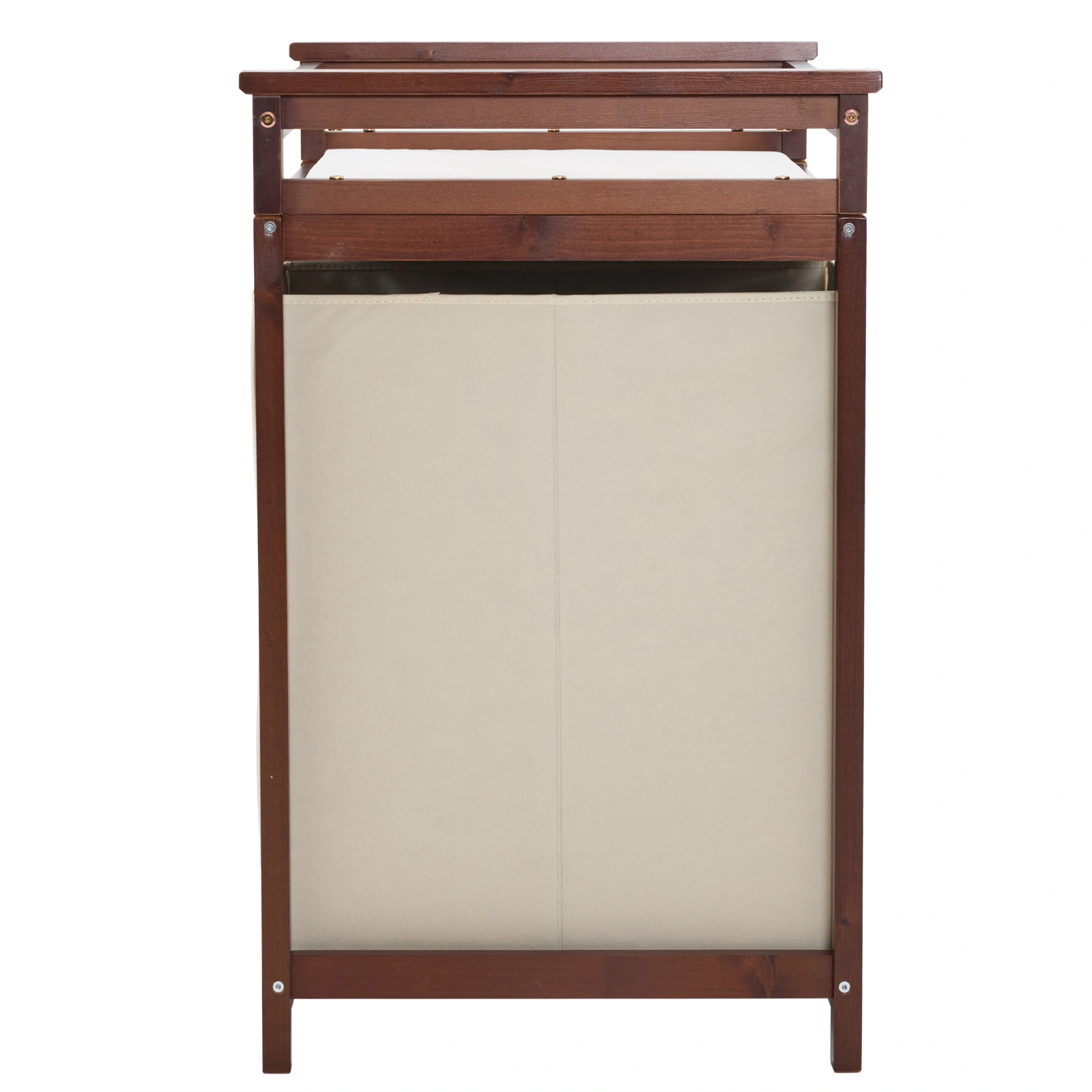 Brown painted pine wood frame children's bed with removable top, 87*53*87.5cm, includes 3 fabric drawers and 1 fabric bag, and a changing table view 14