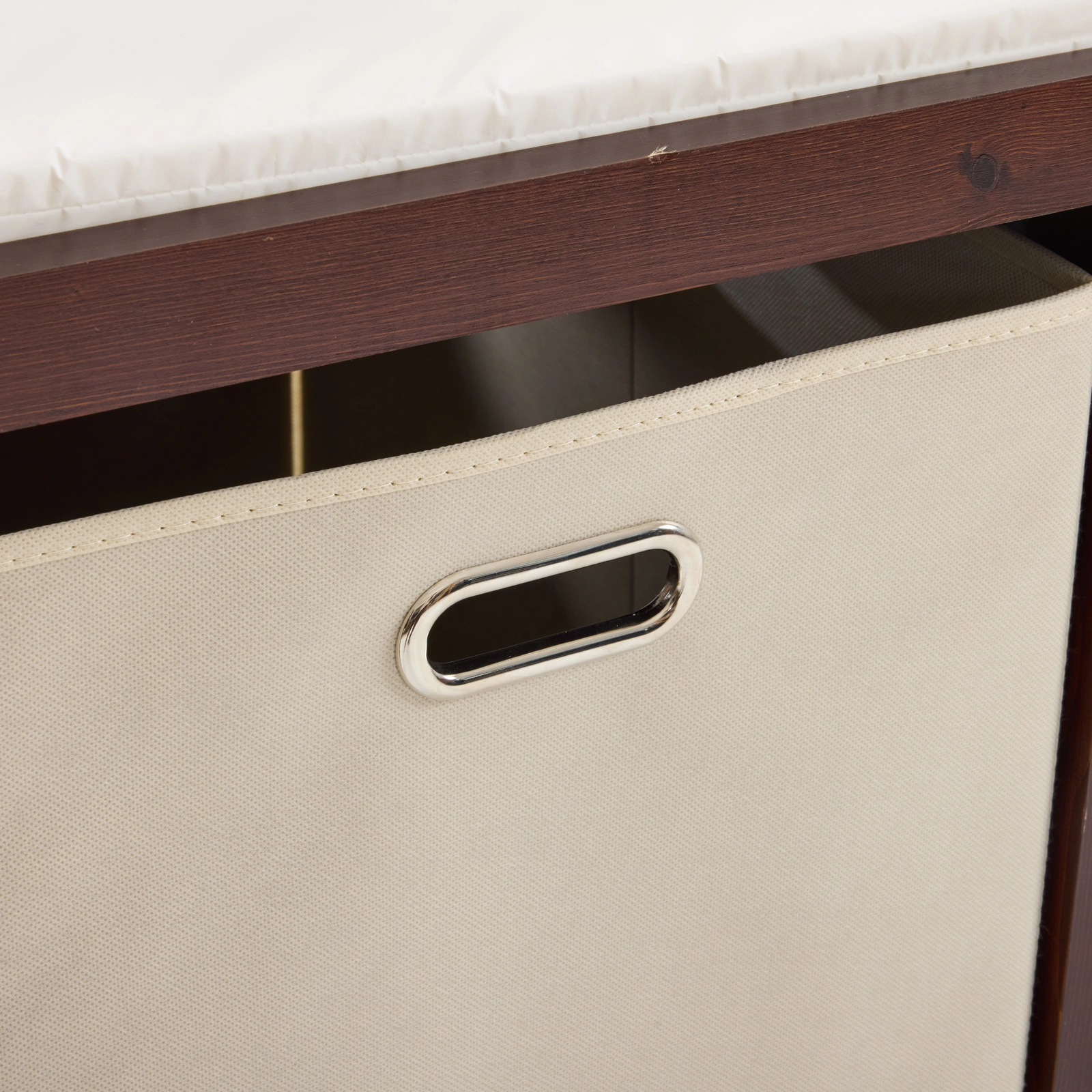 Brown painted pine wood frame children's bed with removable top, 87*53*87.5cm, includes 3 fabric drawers and 1 fabric bag, and a changing table view 9