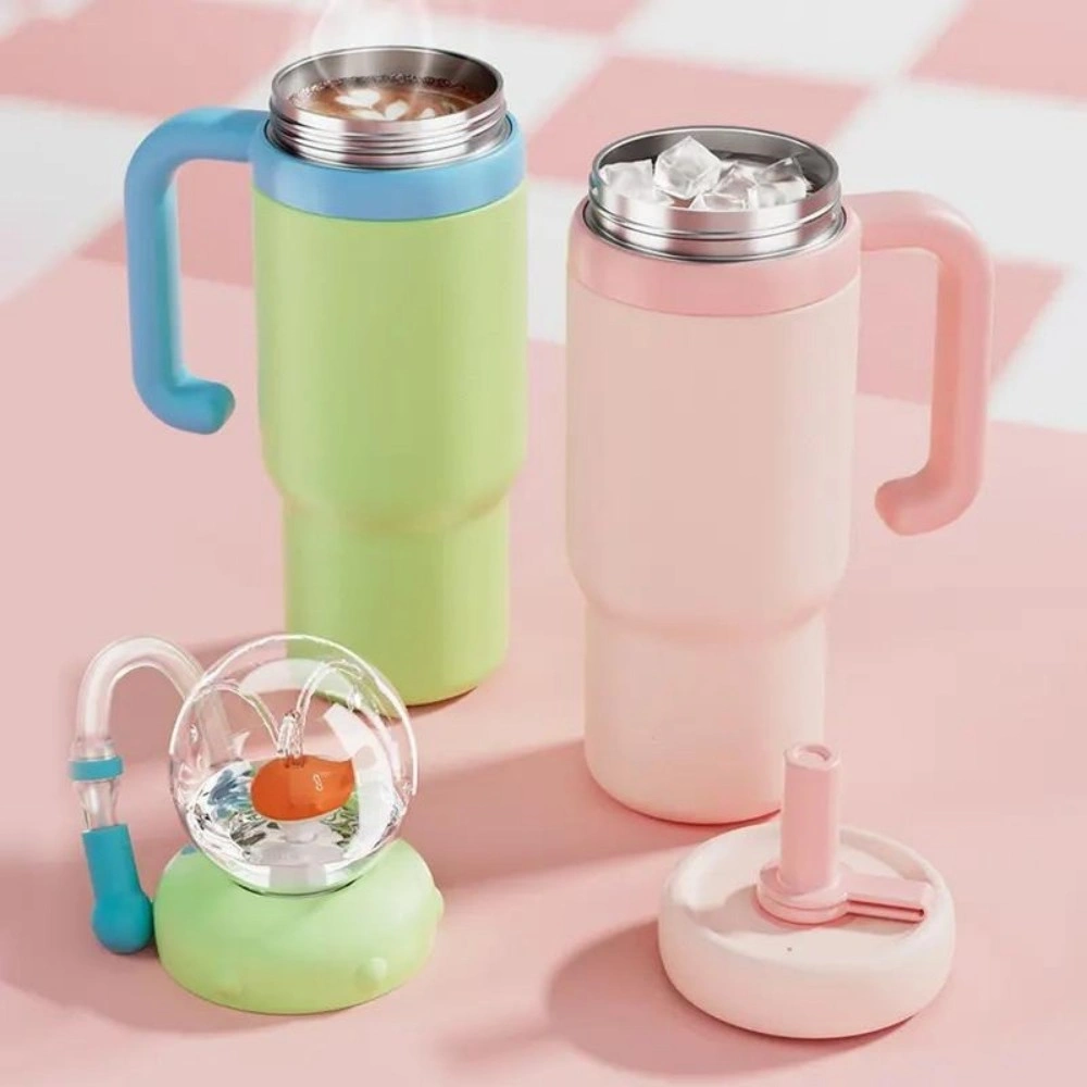 COMOBEBE 24oz Stainless Steel Whale Water Bottle with Handle, 2 Lids, Leakproof, Dishwasher Safe, Kids & Adults, Green