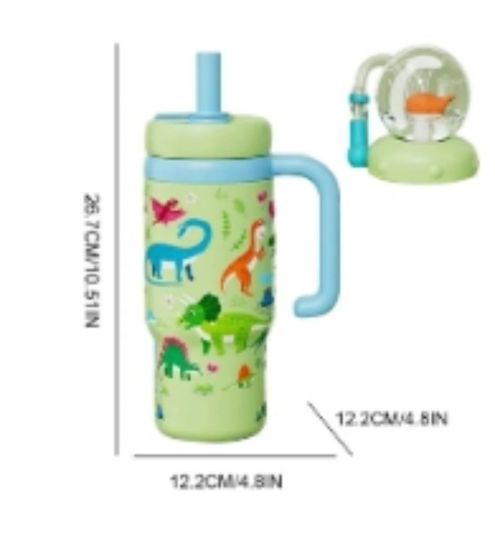 COMOBEBE 24oz Stainless Steel Whale Water Bottle with Handle, 2 Lids, Leakproof, Dishwasher Safe, Kids & Adults, Green view 4
