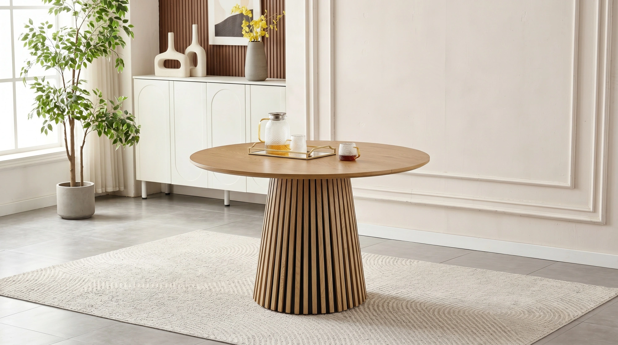 Wooden Dining Table Extendable Oval, Space Saving Multi-functional Coffee/Desk Table with Slatted Legs view 9