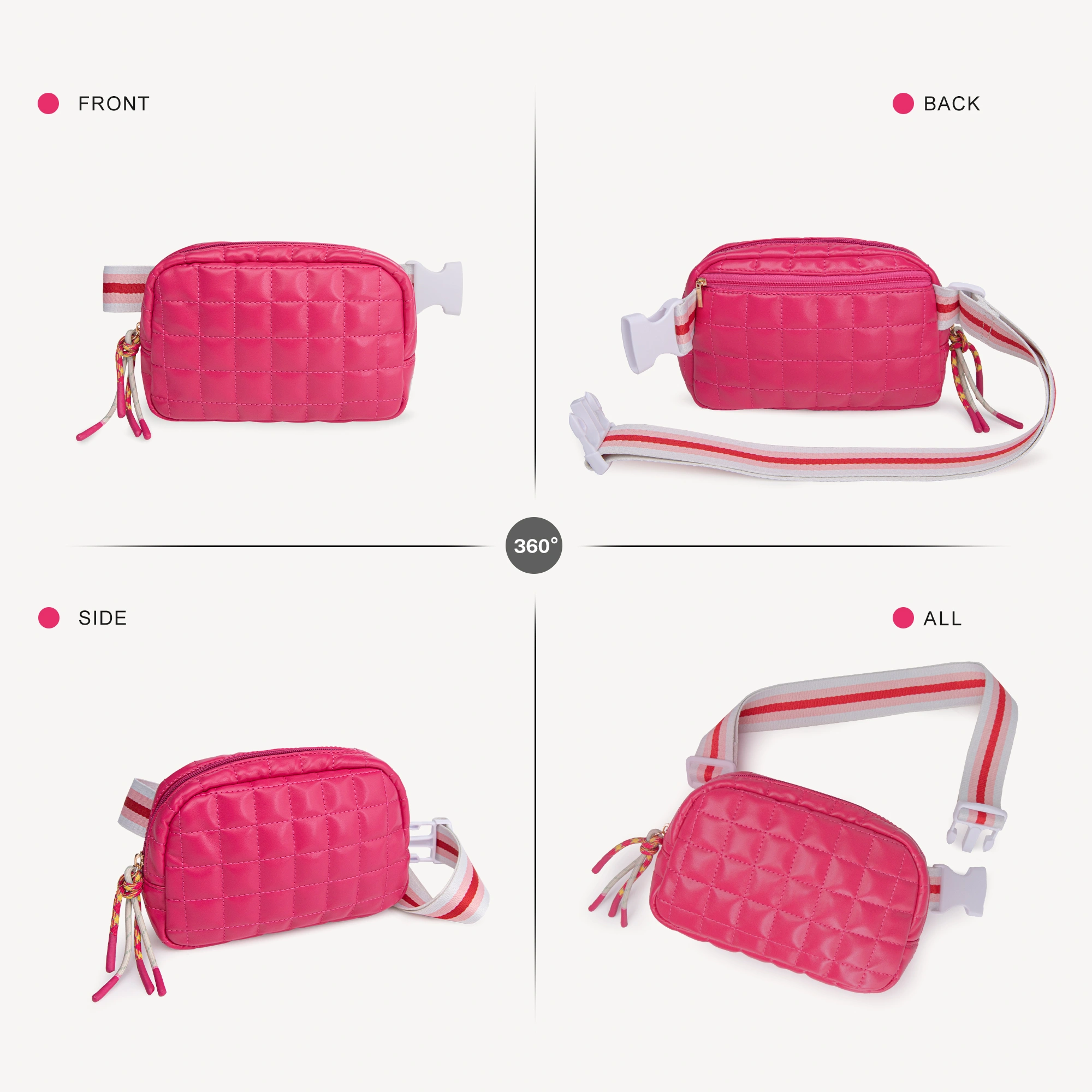 Puffer Bag Quilted Belt Bag Small Puffy Fanny Pack for Woman Running Traveling Hiking Workout Sports with Adjustable Strap-Rose view 2