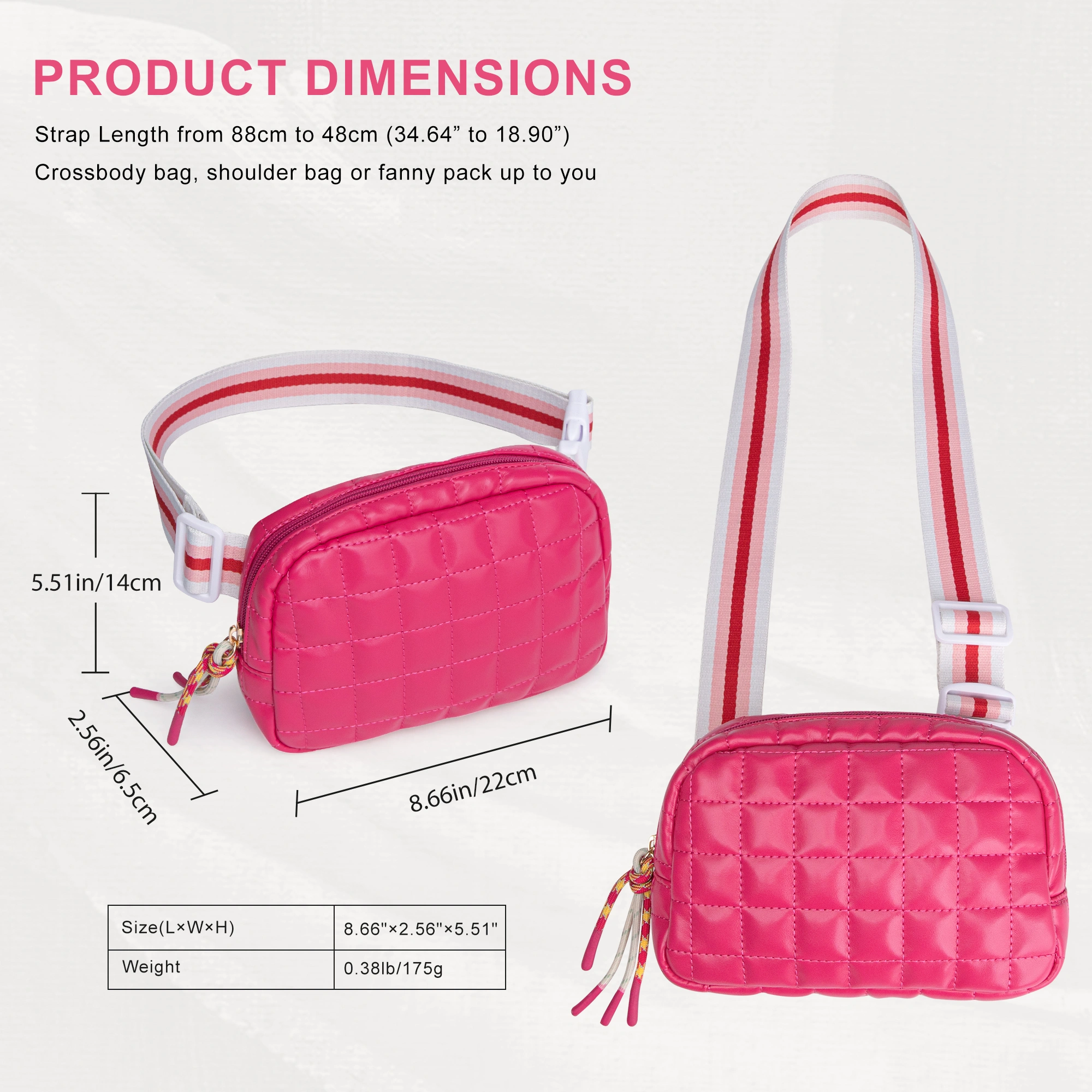 Puffer Bag Quilted Belt Bag Small Puffy Fanny Pack for Woman Running Traveling Hiking Workout Sports with Adjustable Strap-Rose view 3