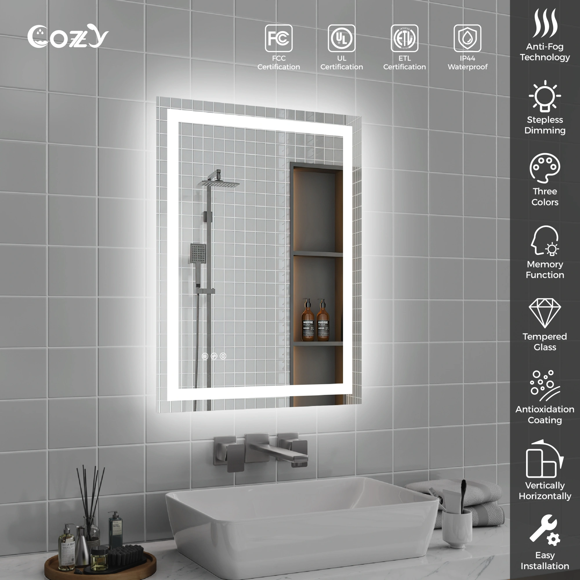24"x32" LED Bathroom Mirror, Front-Lit and Back-Lit, 3 Color Tem Adjustable, Brightness Memory, Anti-fog LED Vanity Mirror[Unable ship on weekends, TK/TEMU only for pickup, only TX10643 warehouse supports GOFO] view 3