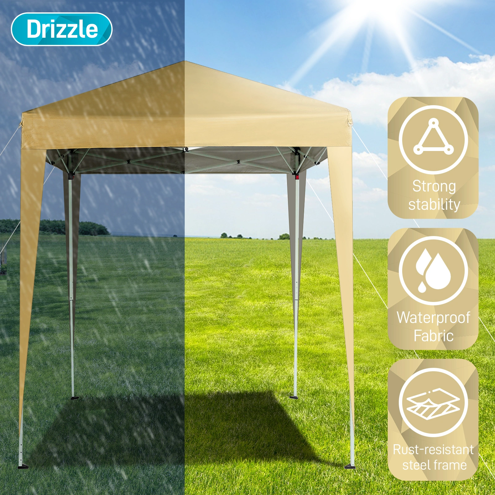 6.5X6.5FT Two Doors & Two Windows Practical Waterproof Right-Angle Folding Tent Khaki Color view 12