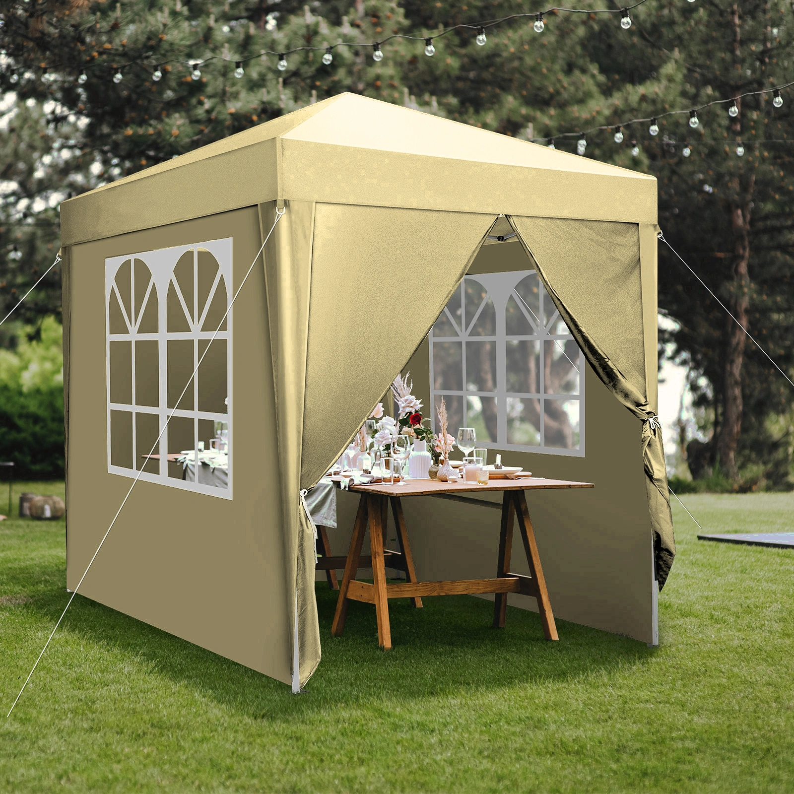 6.5X6.5FT Two Doors & Two Windows Practical Waterproof Right-Angle Folding Tent Khaki Color view 14