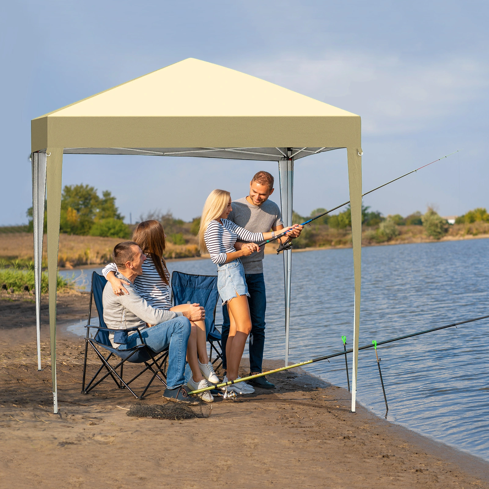 6.5X6.5FT Two Doors & Two Windows Practical Waterproof Right-Angle Folding Tent Khaki Color view 17