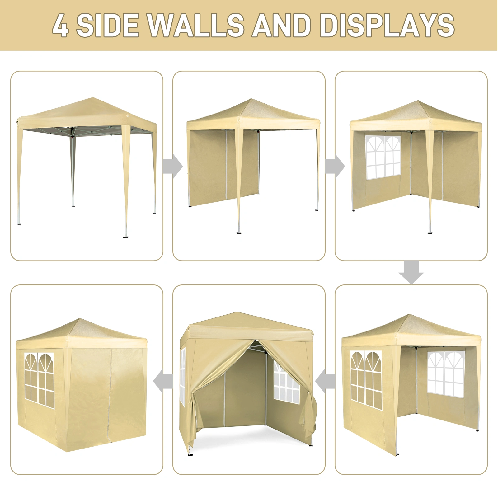 6.5X6.5FT Two Doors & Two Windows Practical Waterproof Right-Angle Folding Tent Khaki Color view 7
