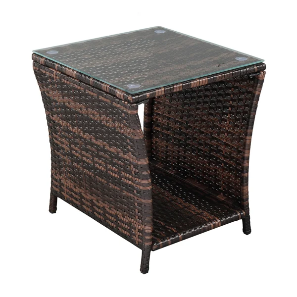 Glass Surface Brown Gradient Iron Frame Rattan Side Table view 4