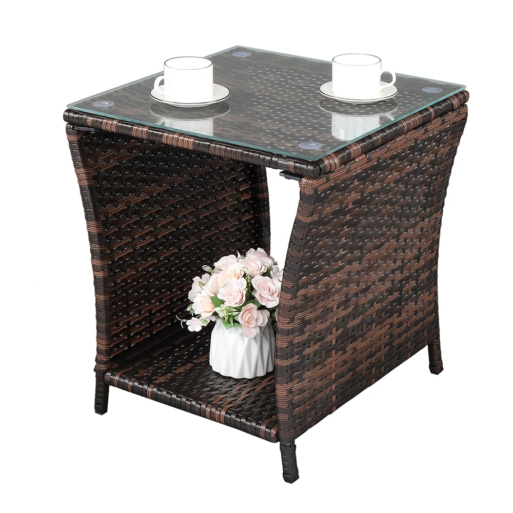 Glass Surface Brown Gradient Iron Frame Rattan Side Table view 10