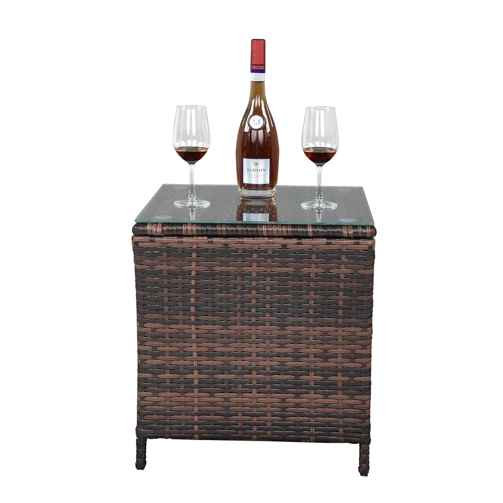 Glass Surface Brown Gradient Iron Frame Rattan Side Table view 11