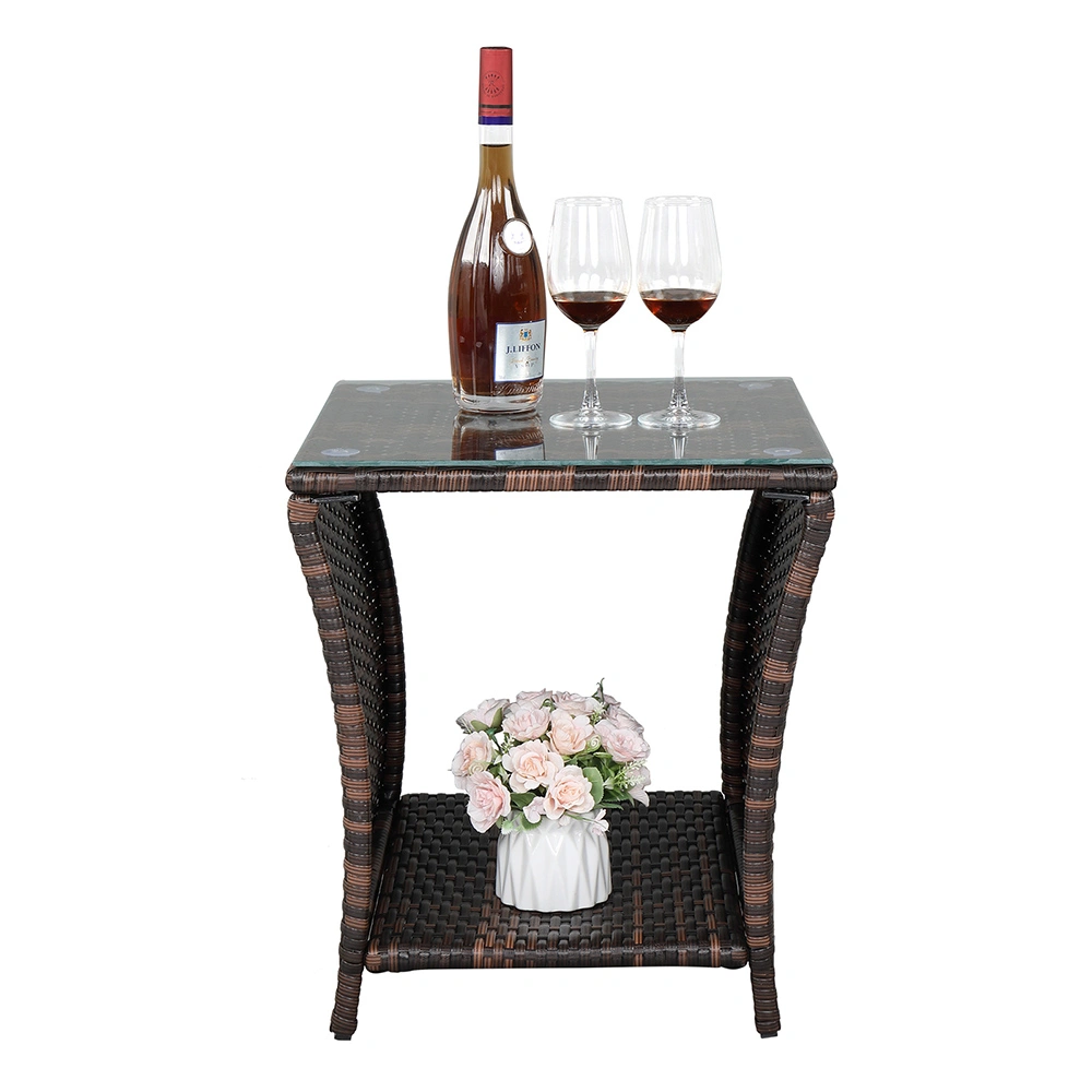 Glass Surface Brown Gradient Iron Frame Rattan Side Table view 12