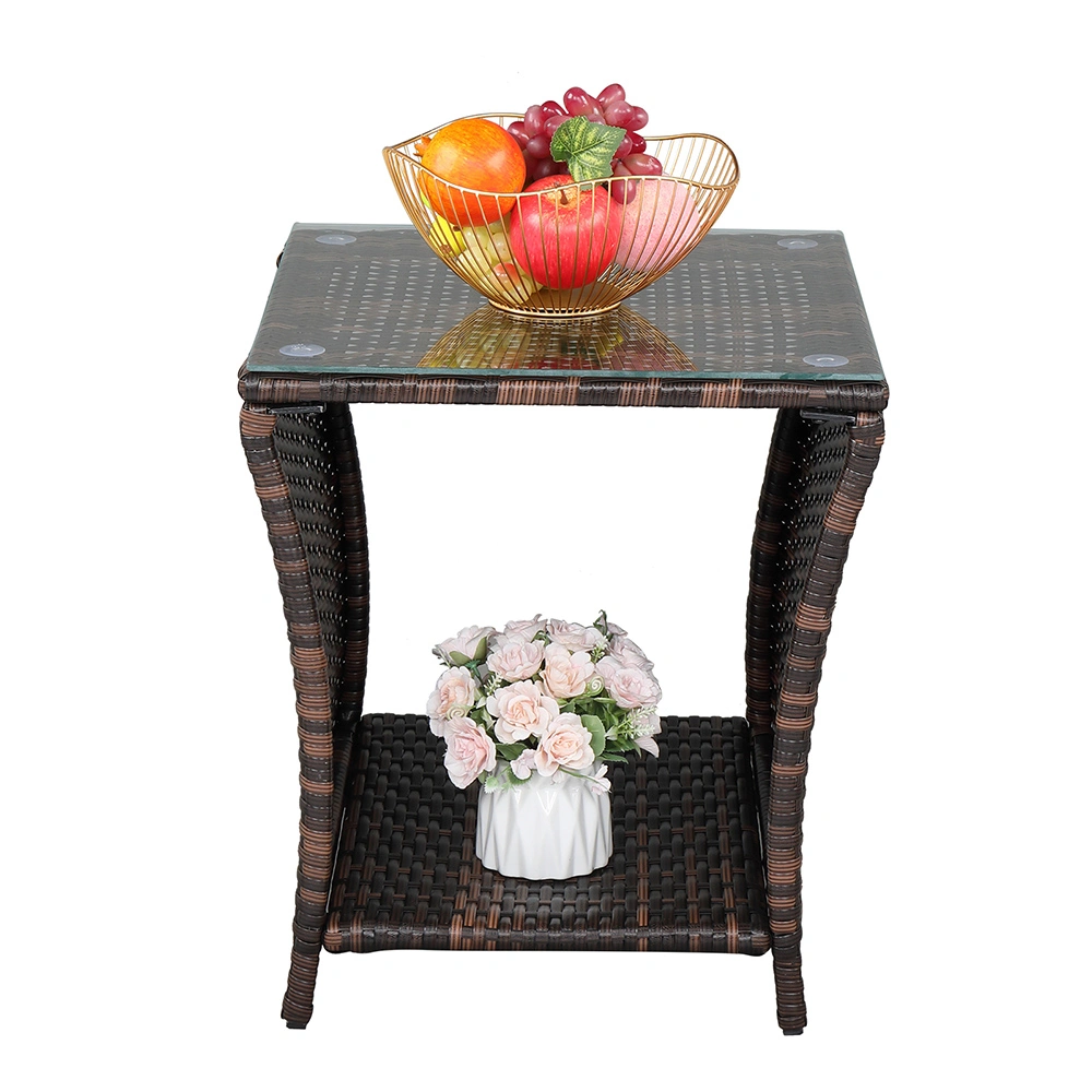 Glass Surface Brown Gradient Iron Frame Rattan Side Table view 13