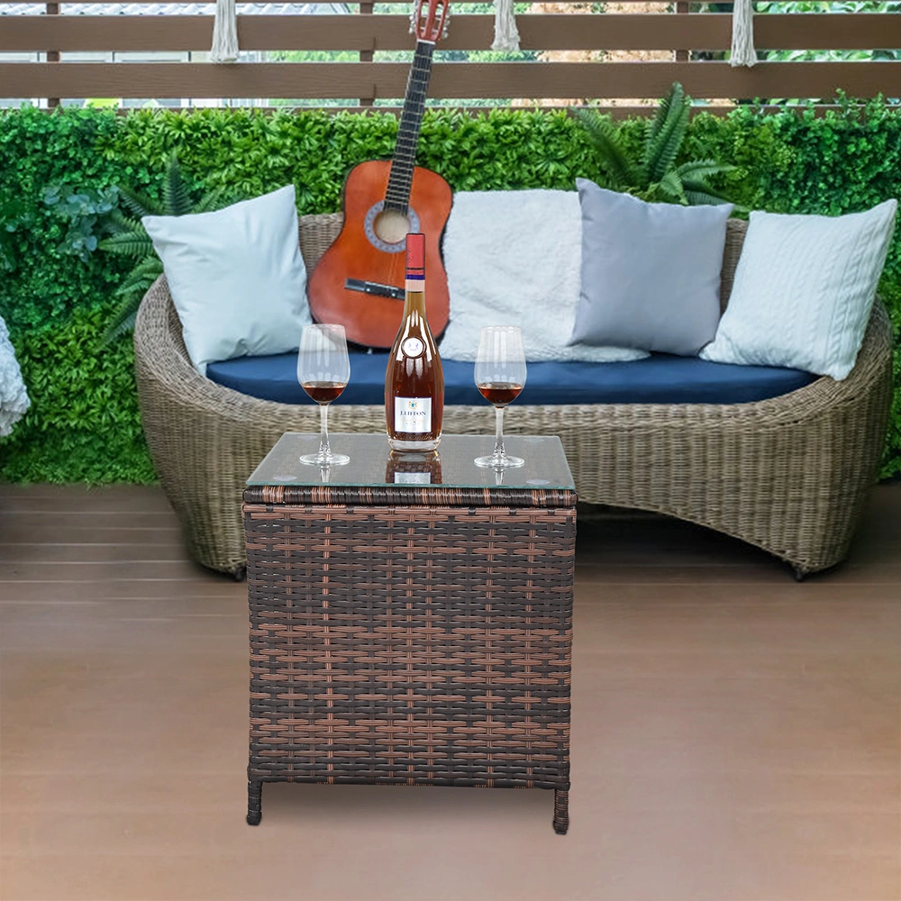 Glass Surface Brown Gradient Iron Frame Rattan Side Table view 17