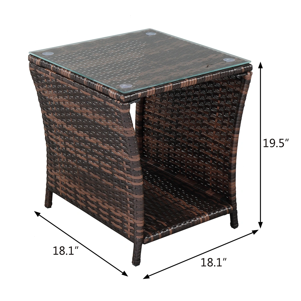 Glass Surface Brown Gradient Iron Frame Rattan Side Table view 19