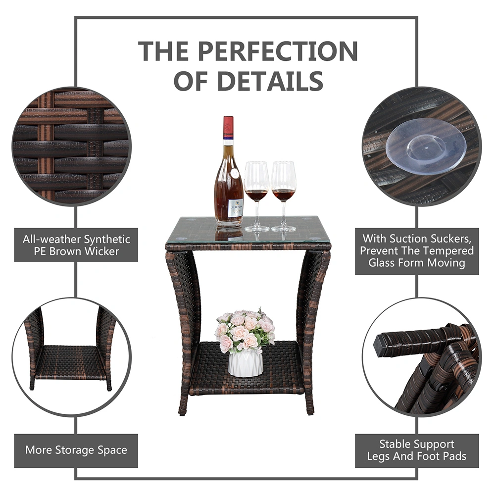 Glass Surface Brown Gradient Iron Frame Rattan Side Table view 20